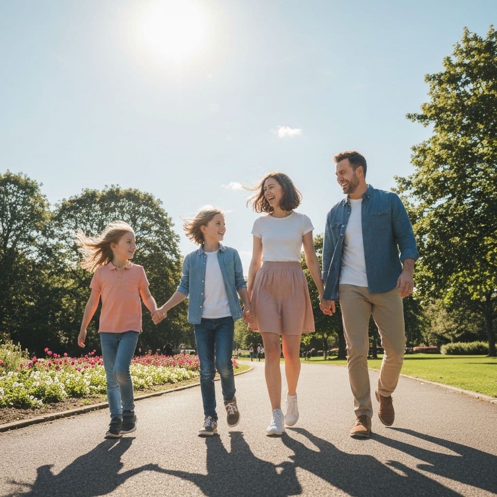 Family walking in park
