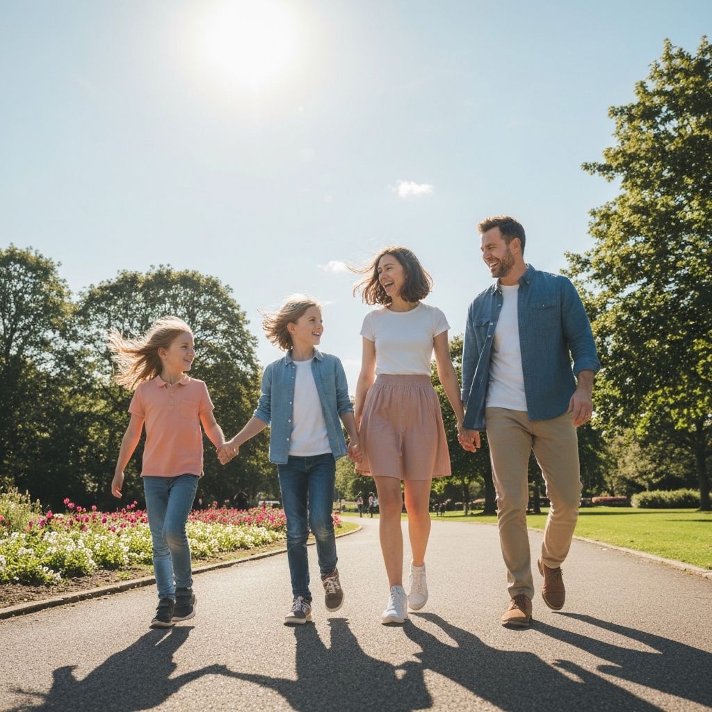 Family walking in park