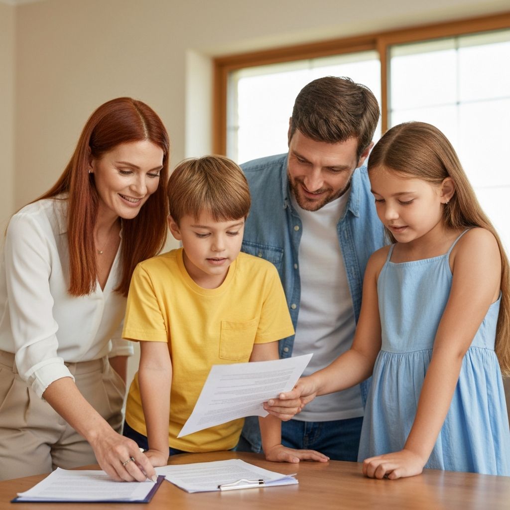 Family reviewing documents